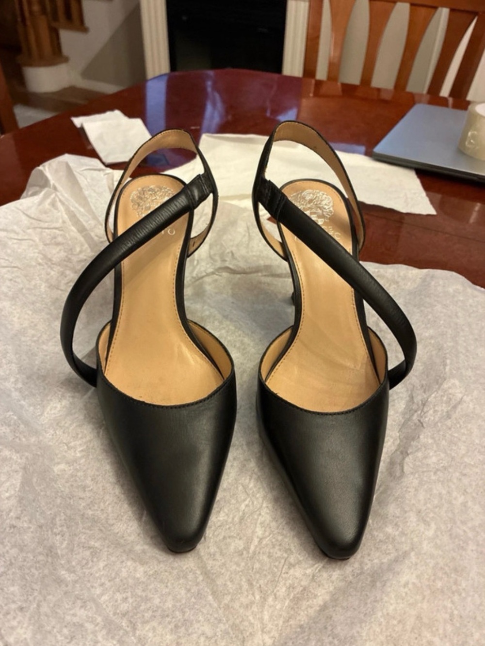 Vince Camuto Black Pointed-Toe Heel with design strap from toe to ankle slip on - Picture 8 of 12